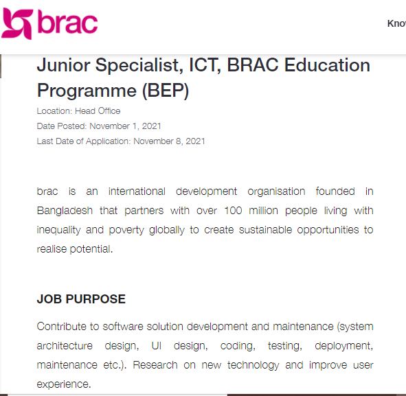 BRAC Education Programme Job Circular