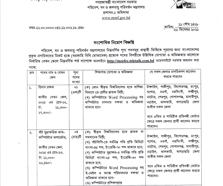 Ministry of Environment, Forest and Climate | MOEF Job Circular 2022