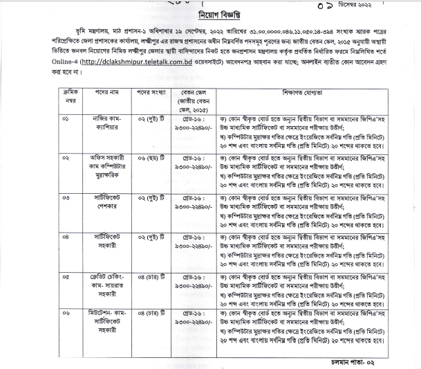 Dc Office Lakshmipur Job Circular 2022