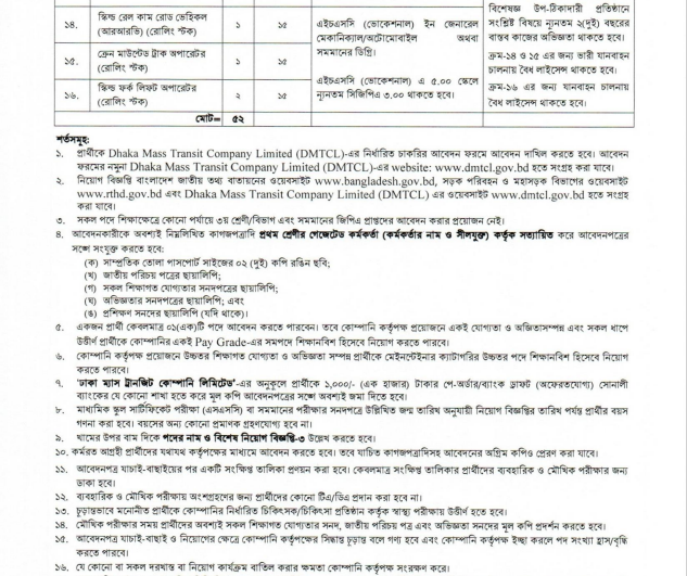 Dhaka Mass Transit Company Limited DMTCL Job Circular 2022