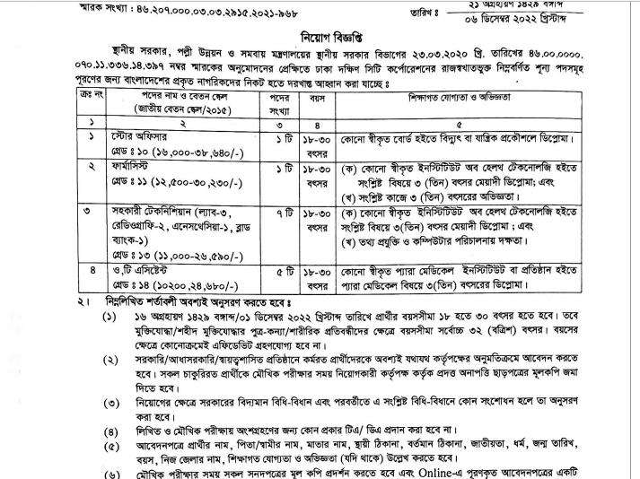Job Circular - Dhaka South City Corporation DSCC Job 2022 ঢাকা দক্ষিণ সিটি কর্পোরেশন