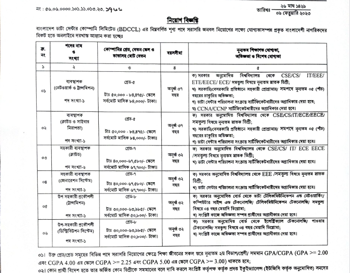 Bangladesh Data Center Company Limited (BDCCL) Job Circular 2023